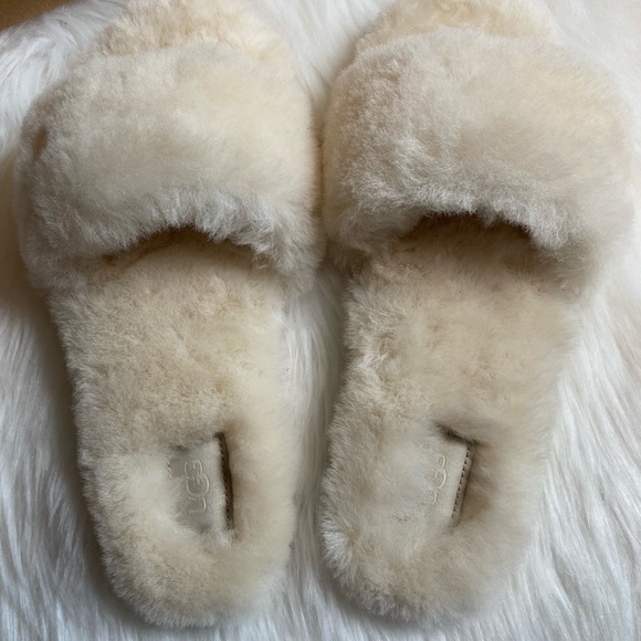 UGG Fluff Slide II Sheepskin Slipper Natural cream Size US 8 EU 39 New - Picture 2 of 5